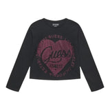 GUESS shirt tinta unita girocollo con stampa Nero per Bambina J4YI18K6YW4 NERO GUESS 