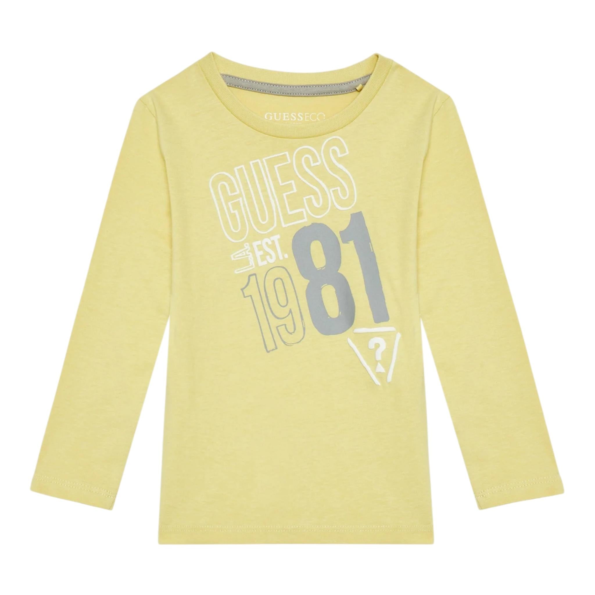 GUESS shirt girocollo tinta unita con stampa in contrasto Giallo per Neonato N4BI18I3Z14N GIALLO GUESS 