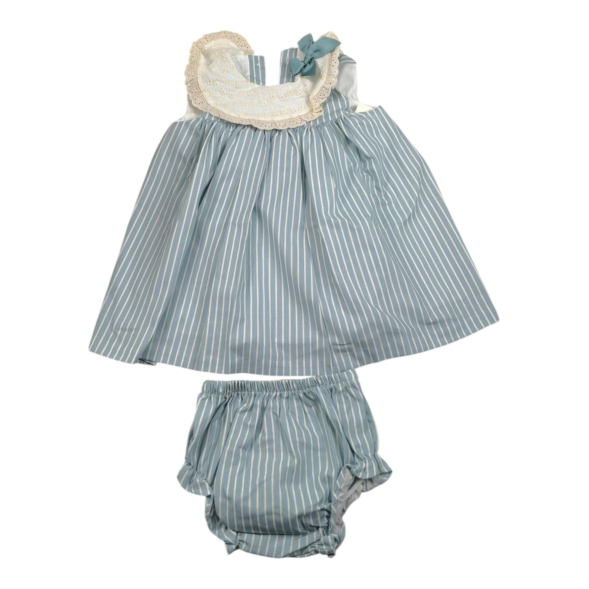 Valentina Bebes Set Abito-Coulotte Tinta Unita con Fantasia A Righe per Bambina LOVE8J AZZURRO VALENTINA BEBES 