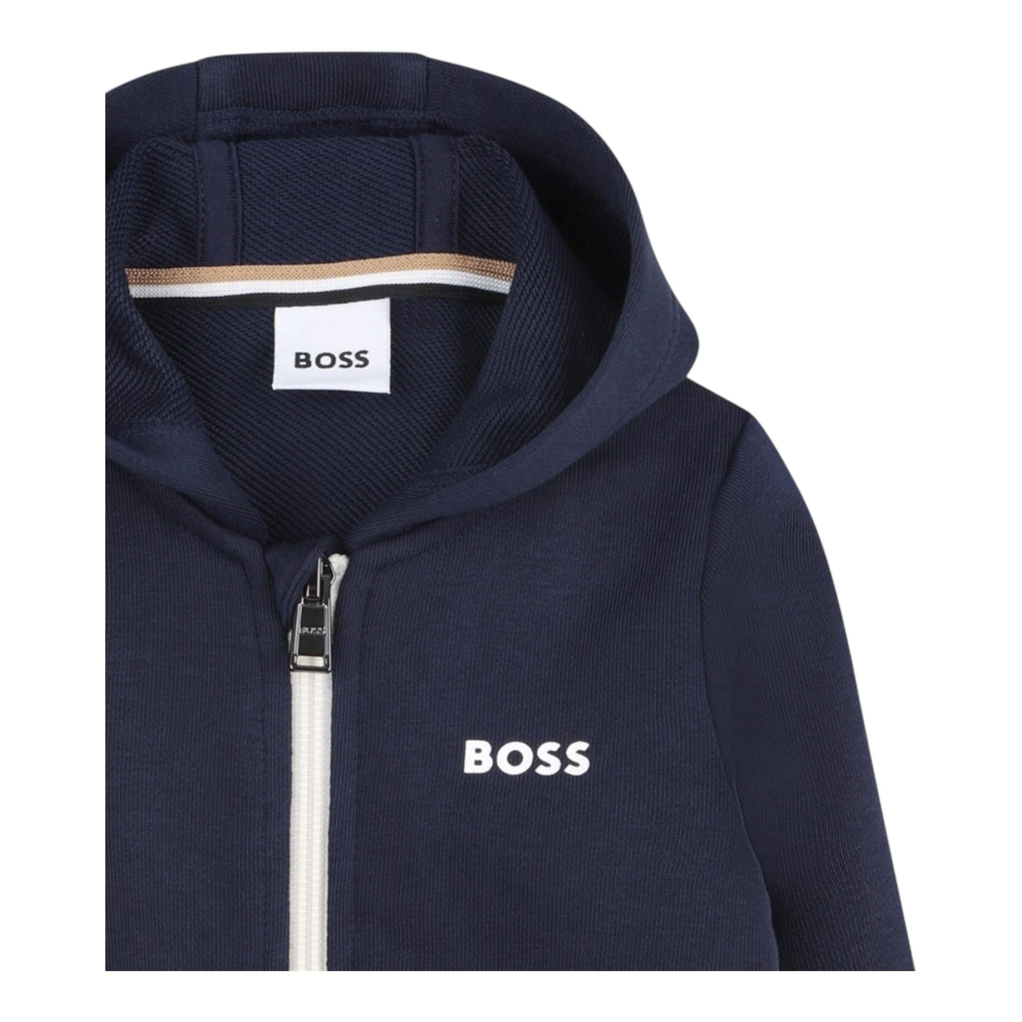 Boss Felpa Tinta Unita con Zip E Cappuccio per Neonato J52095 BLU BOSS 