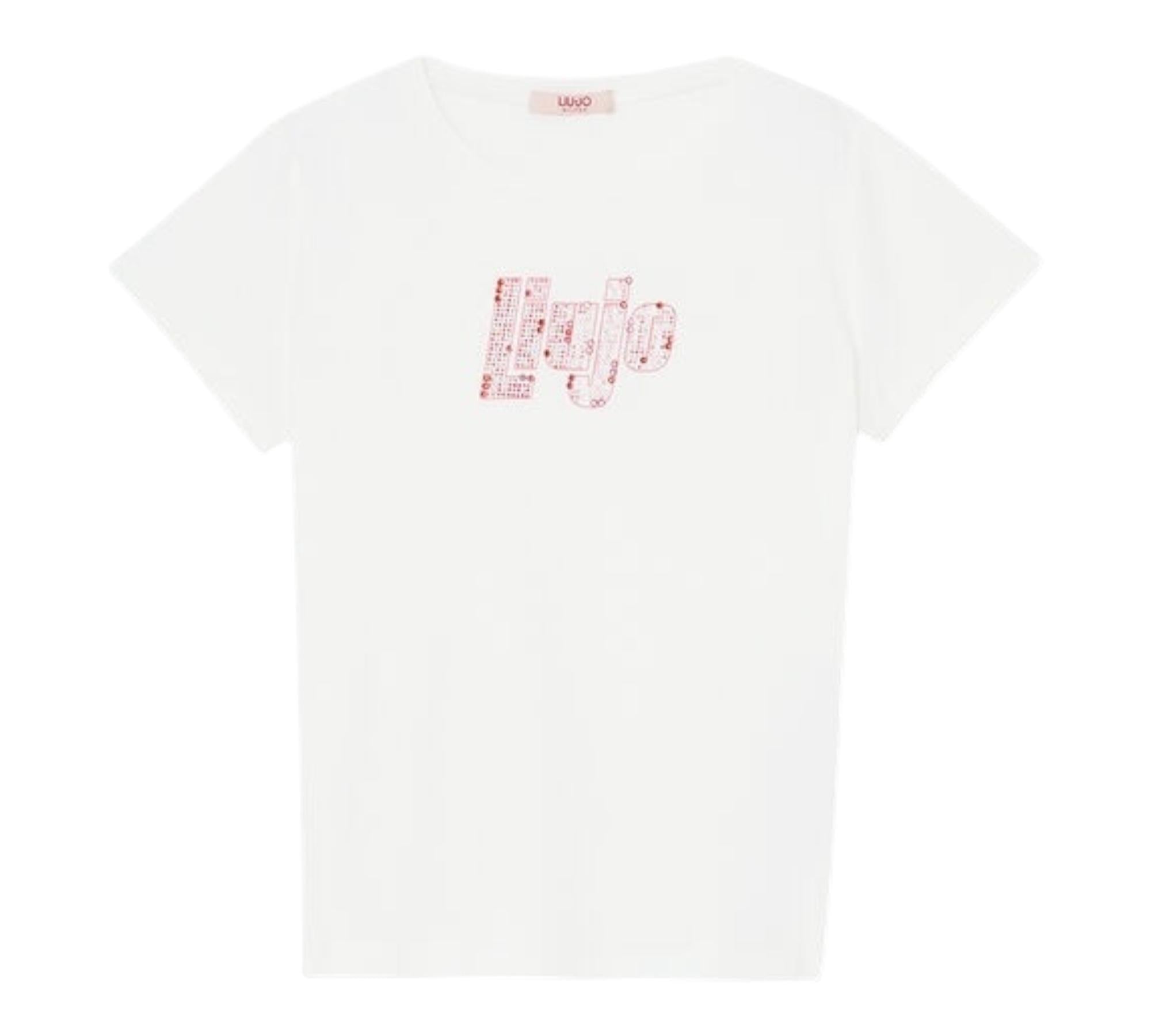 Liu Jo T-Shirt Girocollo Tinta Unita con Brillantini per Bambina GA5019XX BIANCO LIU JO 