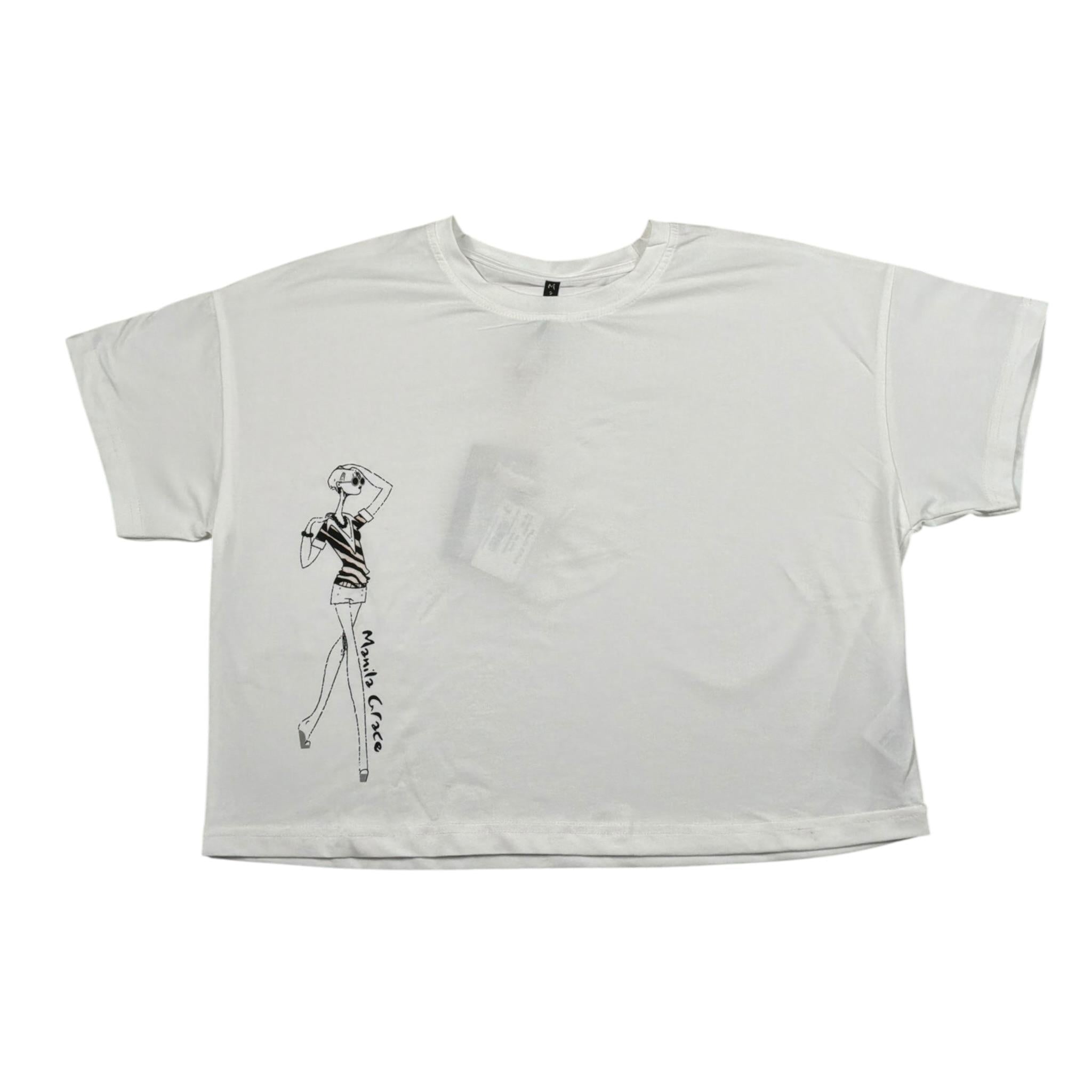 Manila Grace T-Shirt Girocollo Tinta Unita con Stampa per Bambina MG2616 PANNA MANILA GRACE 