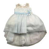 March Solid Color Sleeveless Dress With Light Blue Tulle For Baby Girl