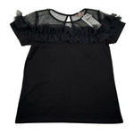 Please T-Shirt tinta unita con Trasparenze Nero per Bambina MB15032G62 NERO PLEASE 