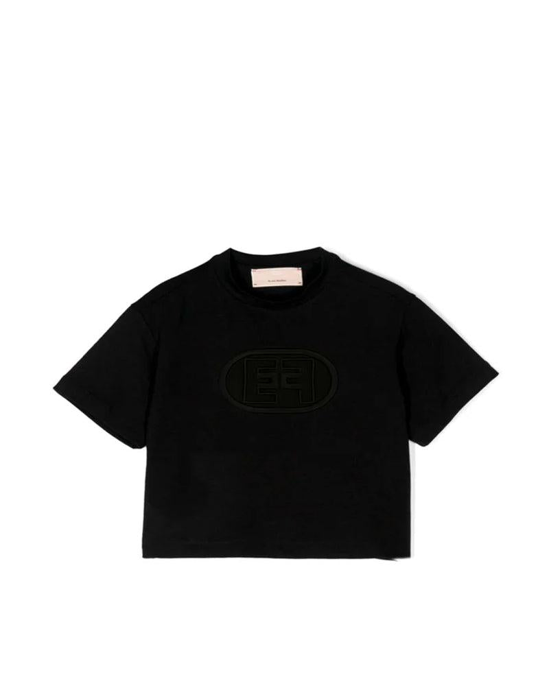 Elisabetta Franchi T-Shirt Girocollo Tinta Unita con Stampa per Bambina EFTS233 NERO ELISABETTA FRANCHI 