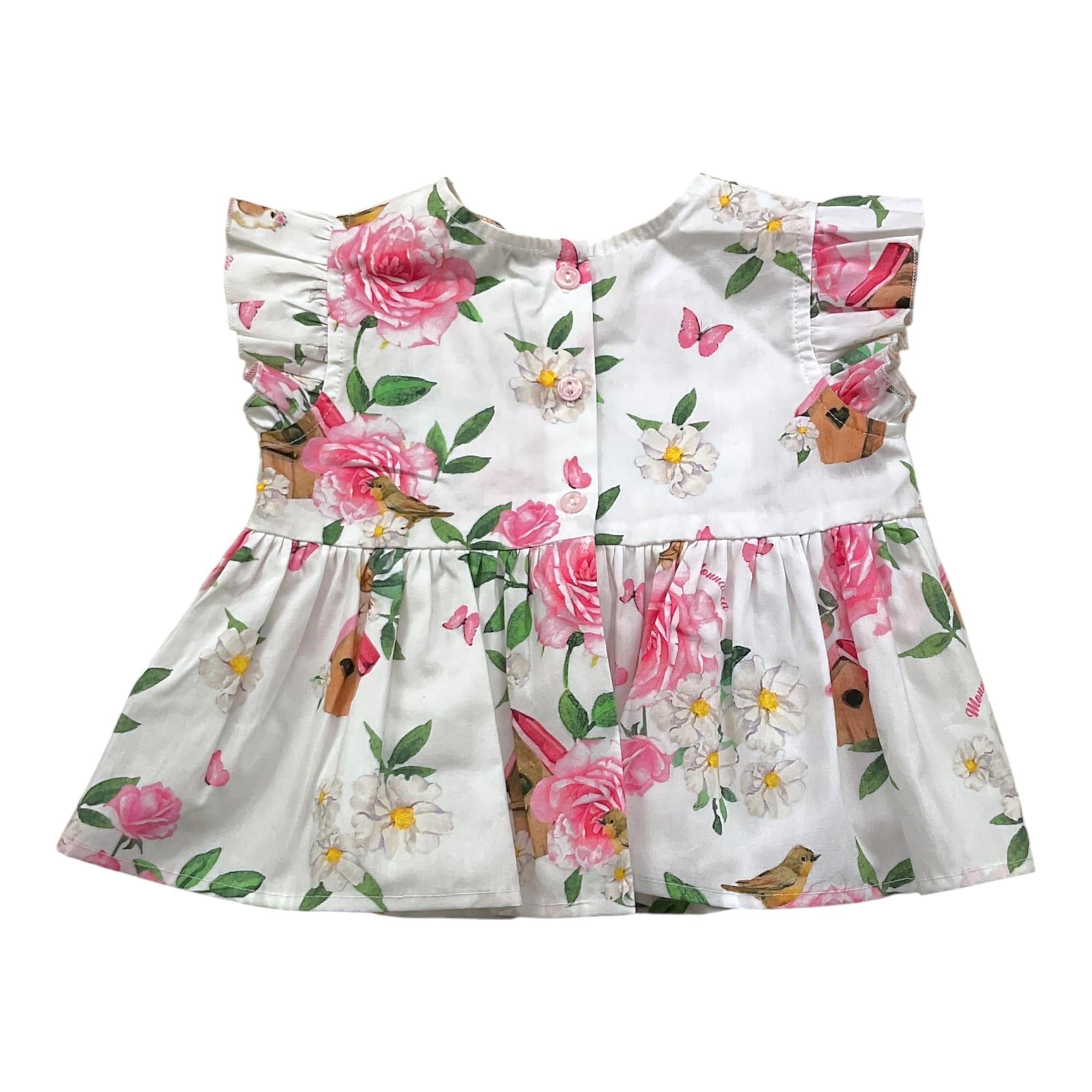 Monnalisa Camicia Giromanica Tinta Unita con Stampa per Neonata 31C301 BIANCO MONNALISA 