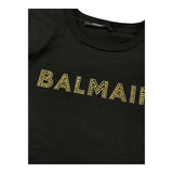 Balmain Solid Color Crew Neck T-Shirt With Glitter Print Black For Girls