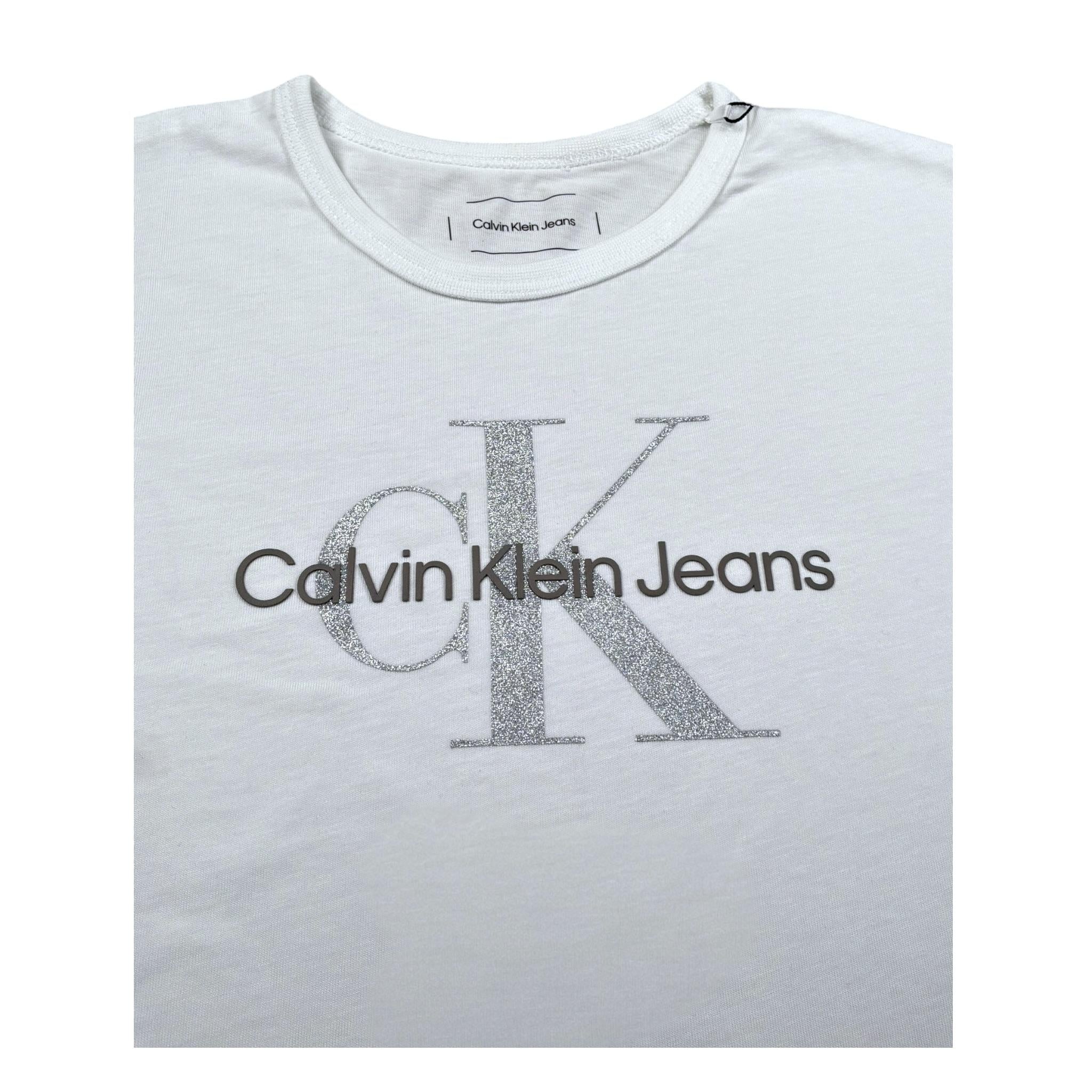 Calvin Klein T-Shirt Girocollo Tinta Unita con Logo per Bambina IG0IG02801X BIANCO CALVIN KLEIN 