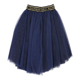 Balmain Solid Color Tulle Skirt With Logo Elastic Waistband Blue For Girls