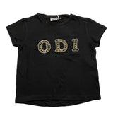Odi Et Amo T-Shirt Crew Neck Solid Color With Black Appliques For Girls