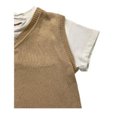 Le Bebe' Solid Color Crew Neck T-Shirt With Faux Knit Vest White/Beige For Newborns