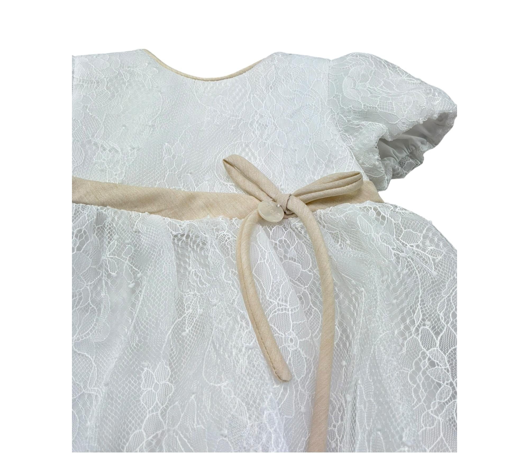 Le Bebe Abito Mezza Manica Cerimoniale Tinta Unita per Neonata LBG6325 BIANCO LE BEBE 