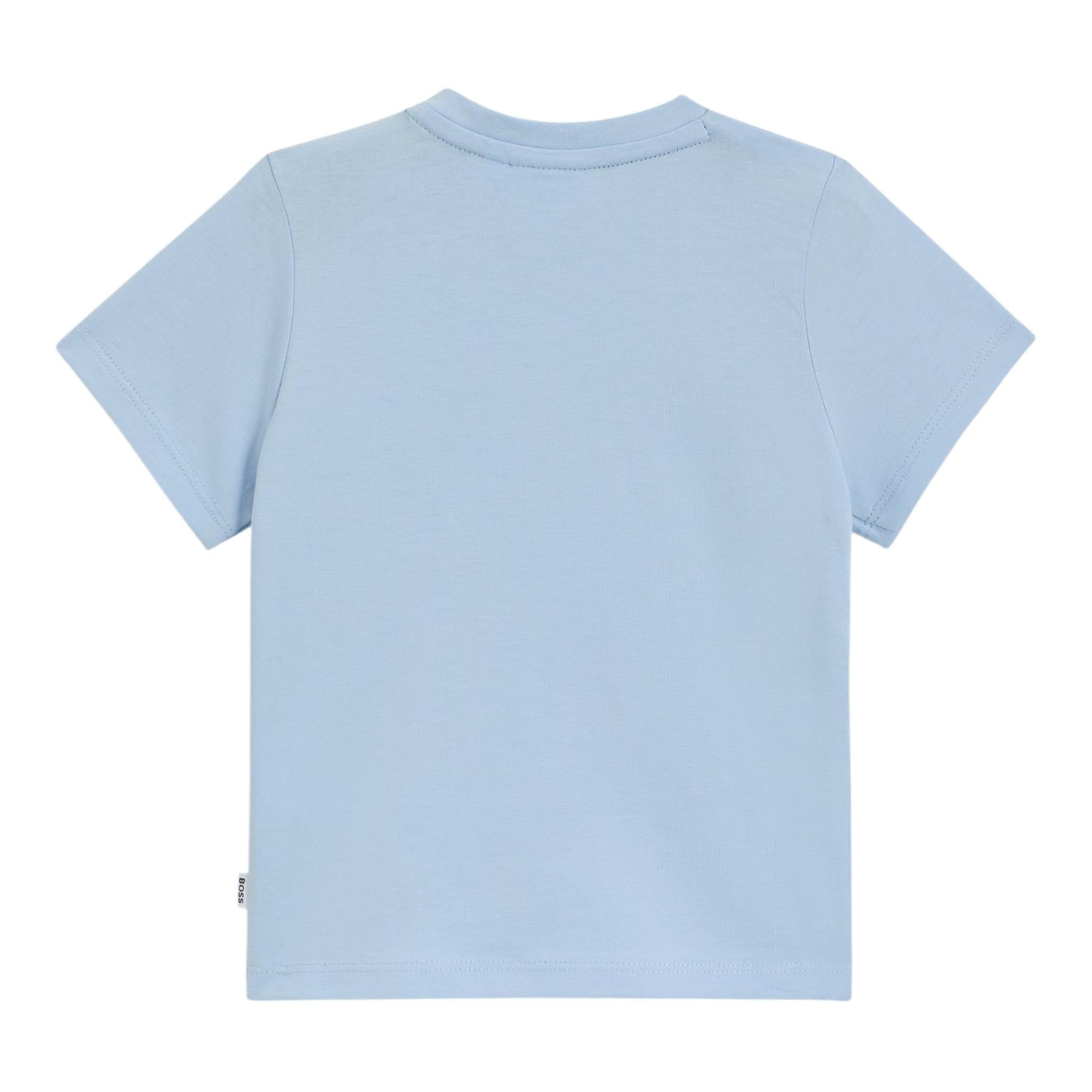 Boss T-Shirt Girocollo Tinta Unita con Logo per Neonato J52108 AZZURRO BOSS 