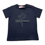 Cesare Paciotti T-Shirt Solid Color Crew Neck with Blue Logo Print for Newborns