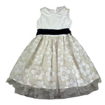 Monnalisa Abito Mezza Manica Tinta Unita con Cintura In Contrasto per Bambina 715905 PANNA MONNALISA 