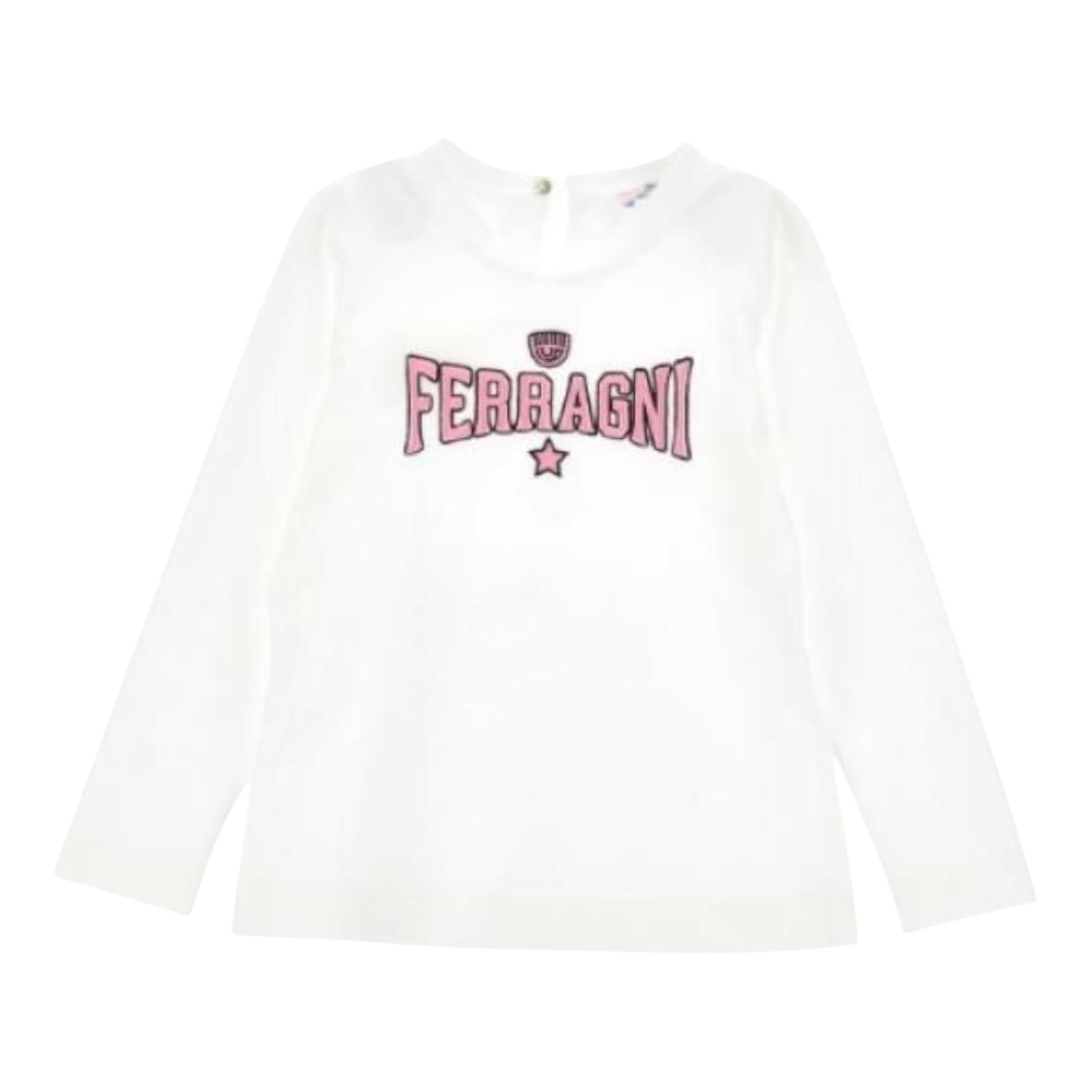 CHIARA FERRAGNI shirt girocollo tinta unita con stampa Bianco per Bambina 59B609 BIANCO CHIARA FERRAGNI 