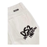 Dropseason2 Bermuda In Denim Tinta Unita con Stampa per Bambino SS25K002 BIANCO DROPSEASON2 