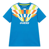 Guess Solid Color Crew Neck T-Shirt With Cobalt Print For Newborns