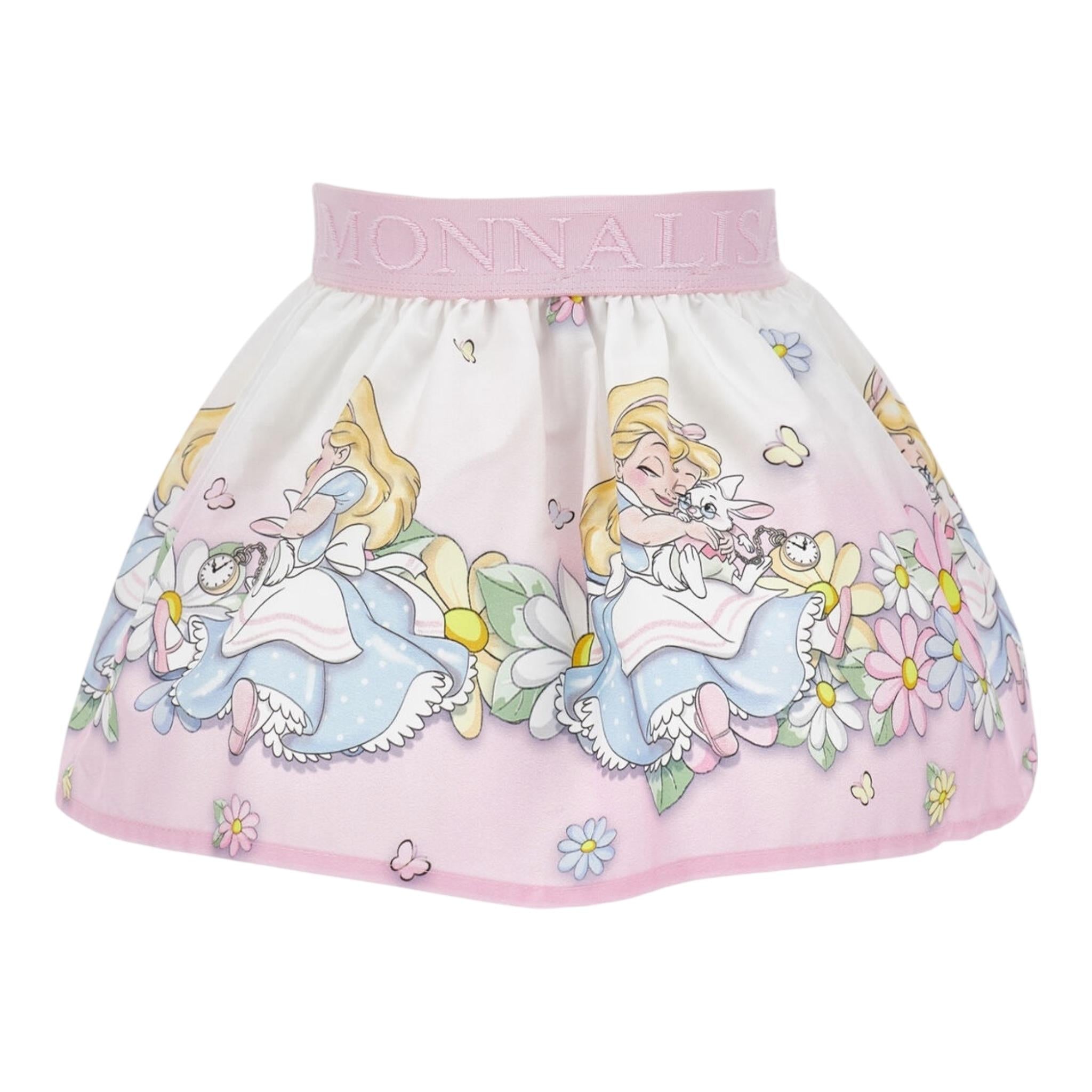 Monnalisa Gonna Tinta Unita con Stampa 'Alice Nel Paese Delle Meraviglie' per Neonata 31E703X BIANCO/ROSA MONNALISA 