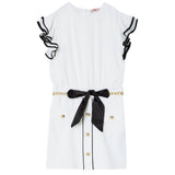 Liu Jo Two-Tone Dress With Contrasting Buttons And White Bow For Girls