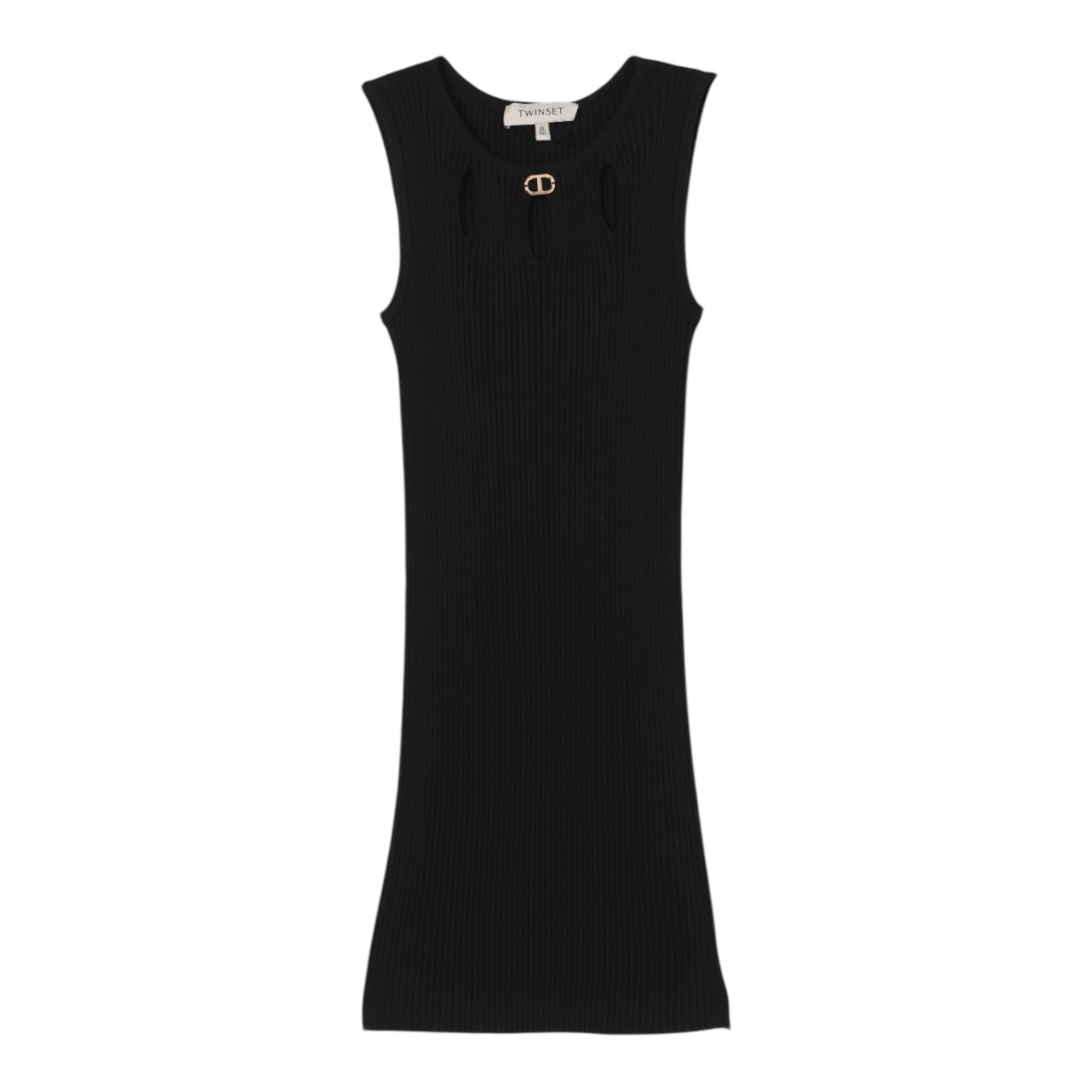 Twinset Abito Tinta Unita Giromanica In Maglia per Bambina 251GJ3410X NERO TWINSET 