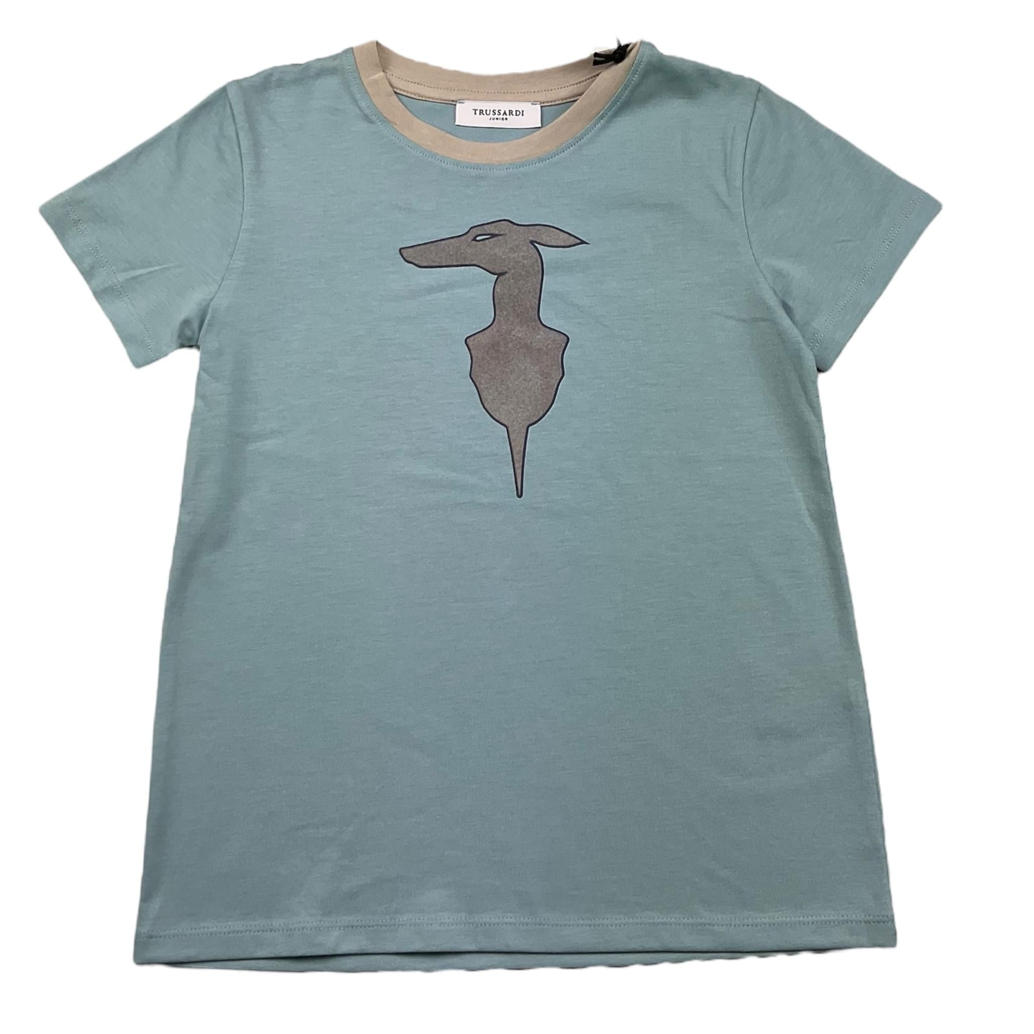 TRUSSARDI t-shirt girocollo tinta unita con stampa Azzurro per Bambino TGA25025 AZZURRO TRUSSARDI 
