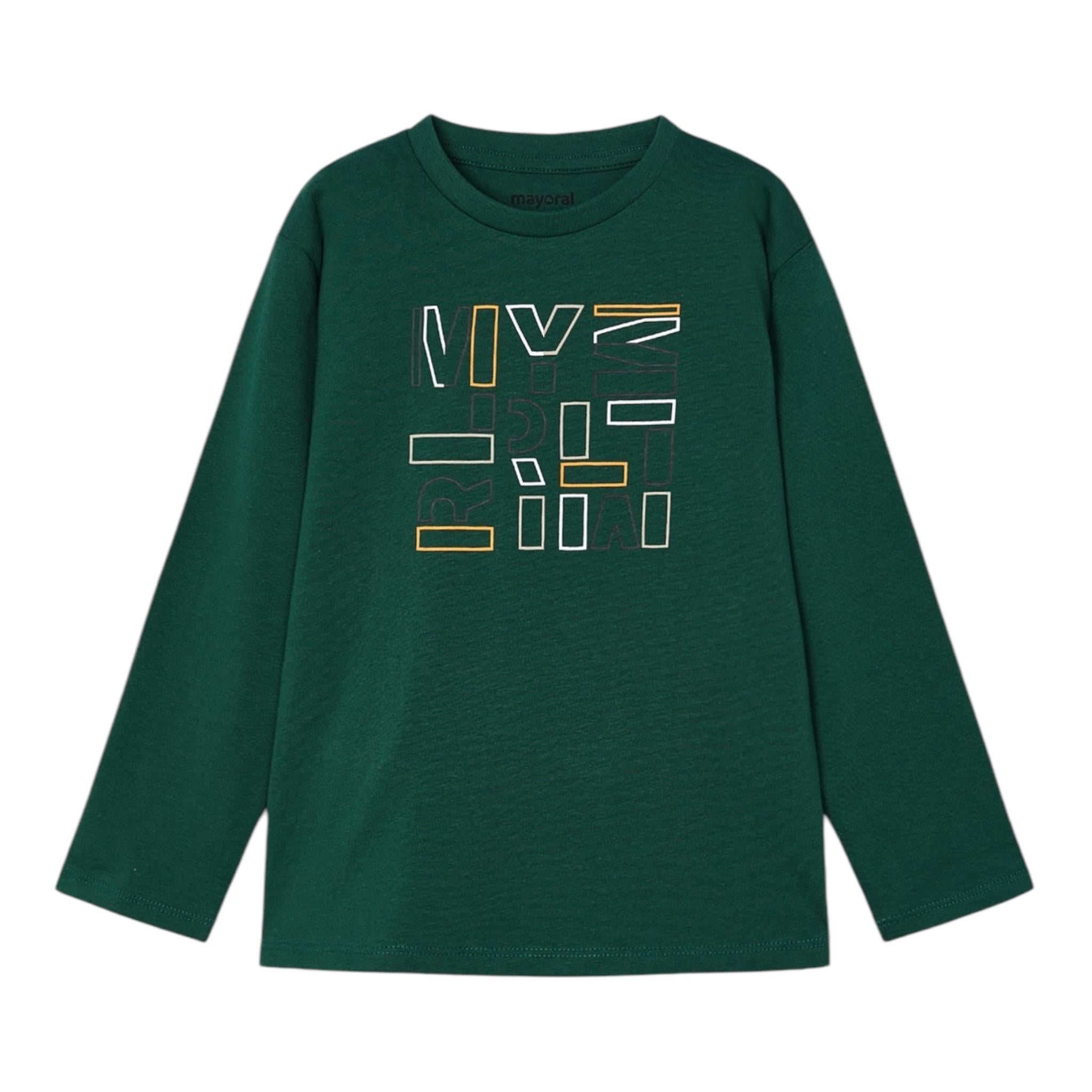 MAYORAL shirt girocollo tinta unita con stampa Verde per Bambino 173X VERDE MAYORAL 