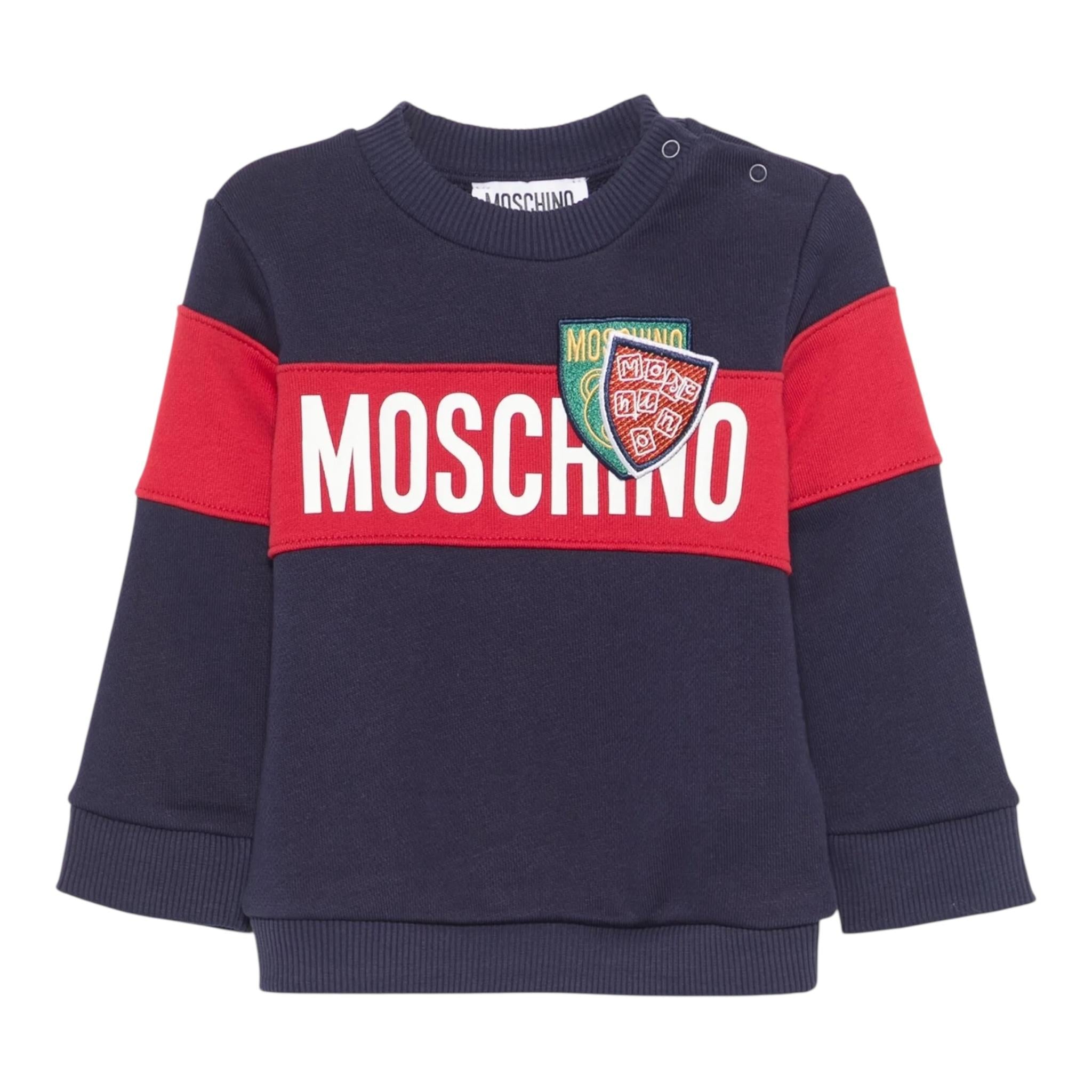 MOSCHINO felpa chiusa girocollo bicolore Blu per Neonato MUF05GX BLU MOSCHINO 