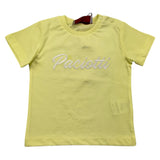 Cesare Paciotti Solid Color Crew Neck T-Shirt with Yellow Logo Print for Newborns
