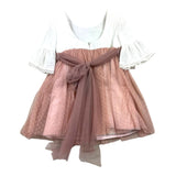 Tete'&amp;Martina Two-Tone Half-Sleeve Dress With White/Pink Tulle For Girls