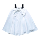Twinset Plain Dress With Bow And Contrasting Logo Braces In White For Girls