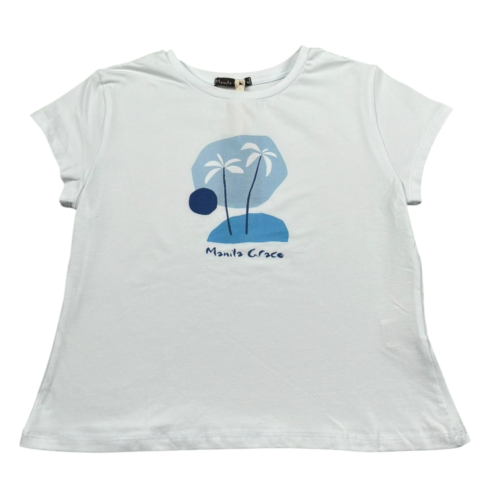 Manila Grace T-Shirt Girocollo Tinta Unita con Stampa per Bambina MG2642 BIANCO MANILA GRACE 