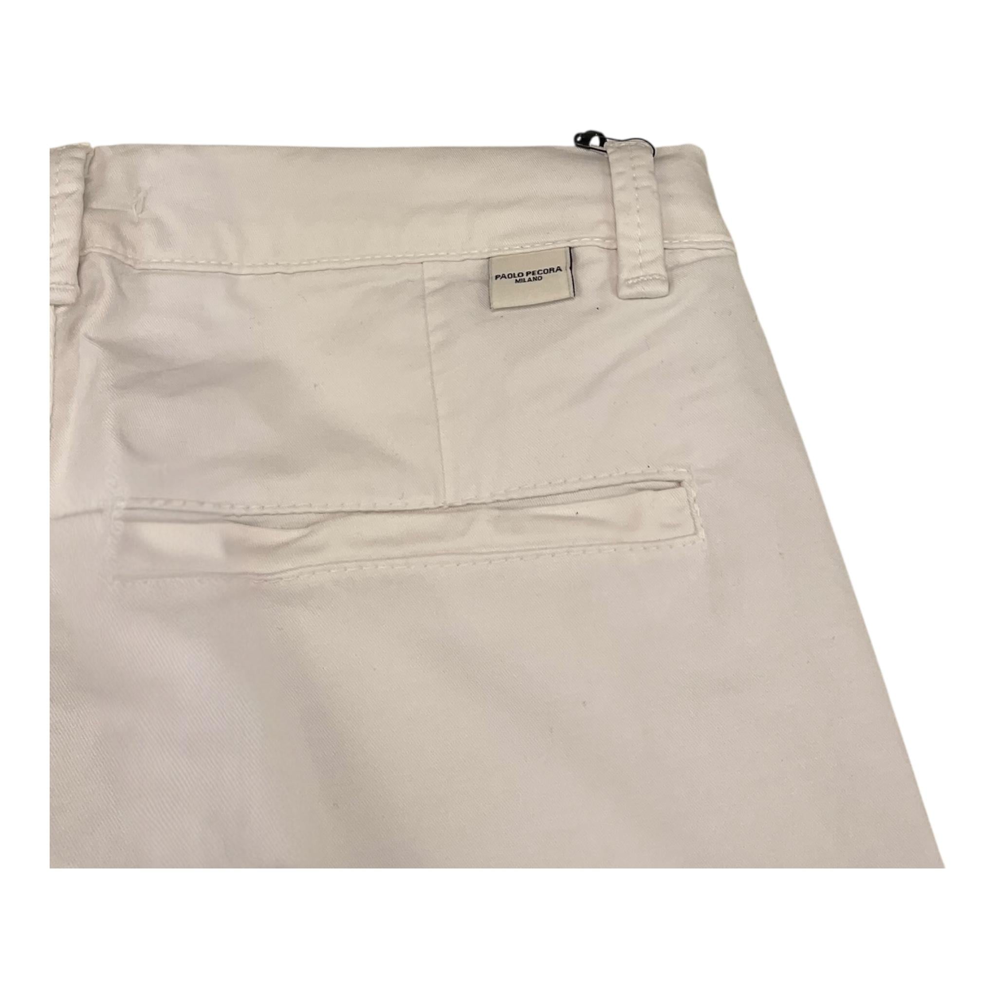 pantalone tinta unita con girovita regolabile PP3993 BIANCO PAOLO PECORA 