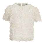 Dou Dou T-Shirt Girocollo Tinta Unita con Applicazioni per Bambina DW5A61 PANNA DOU DOU 