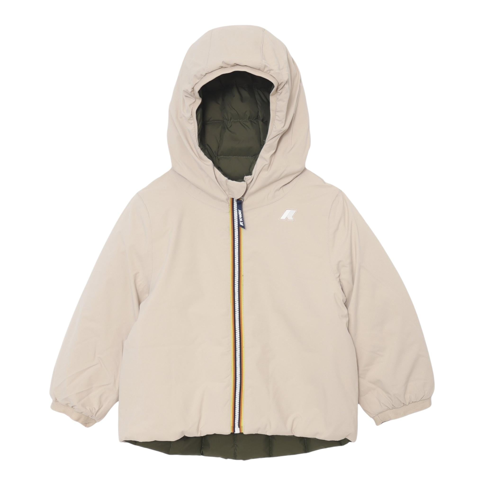 K-WAY giubbino reversibile con zip e cappuccio bicolore Verde/beige per Neonato K7132PWOXX VERDE/BEIGE K-WAY 