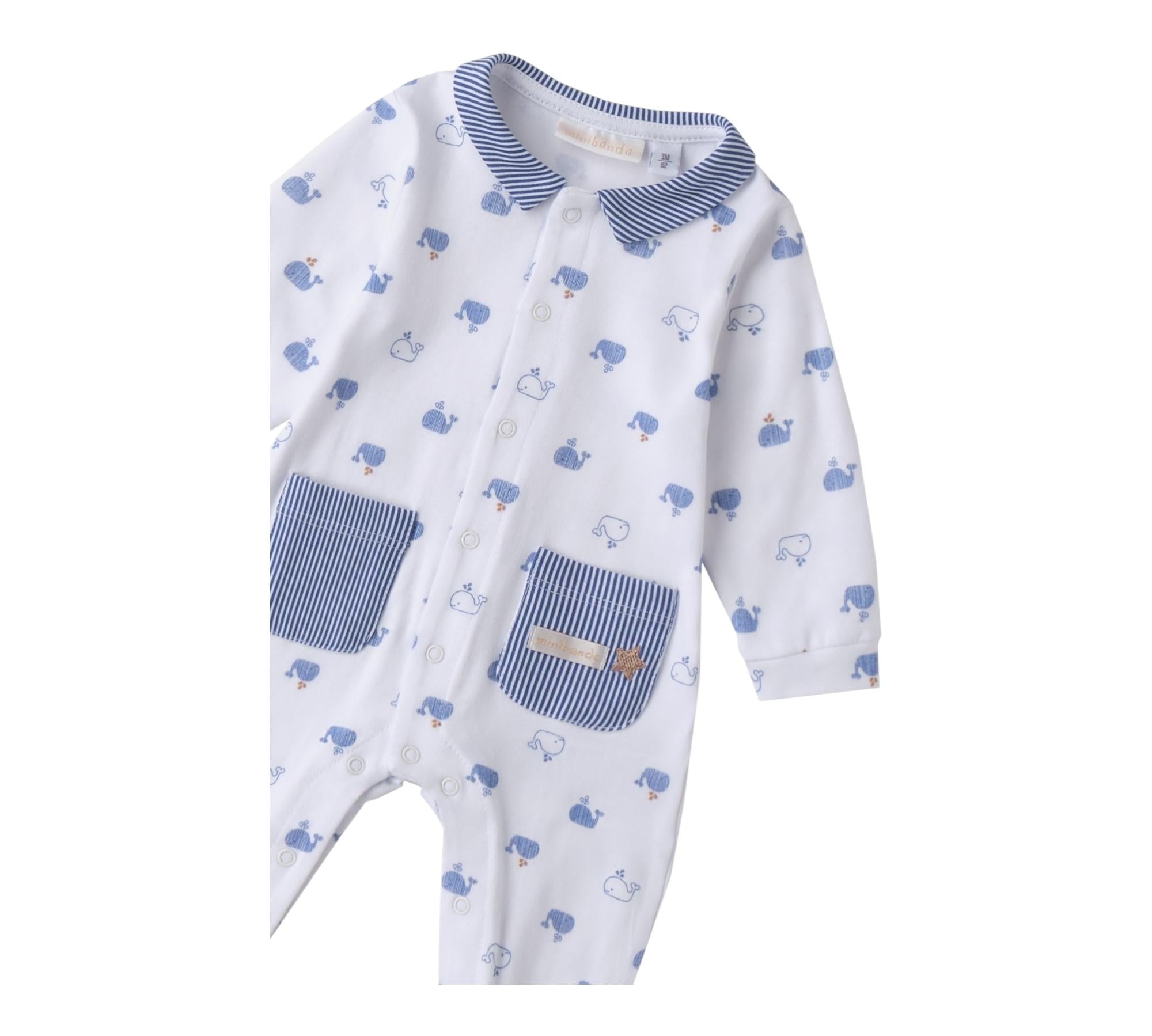 Minibanda Tutina Manica Lunga Tinta Unita con Stampe per Neonato 3B669 BIANCO MINIBANDA 