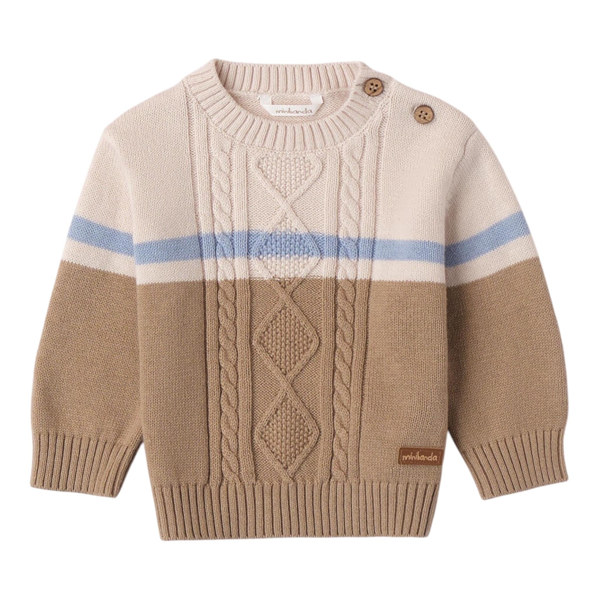 MINI BANDA maglia girocollo bicolore  Beige per Neonato 3A670 BEIGE MINI BANDA 