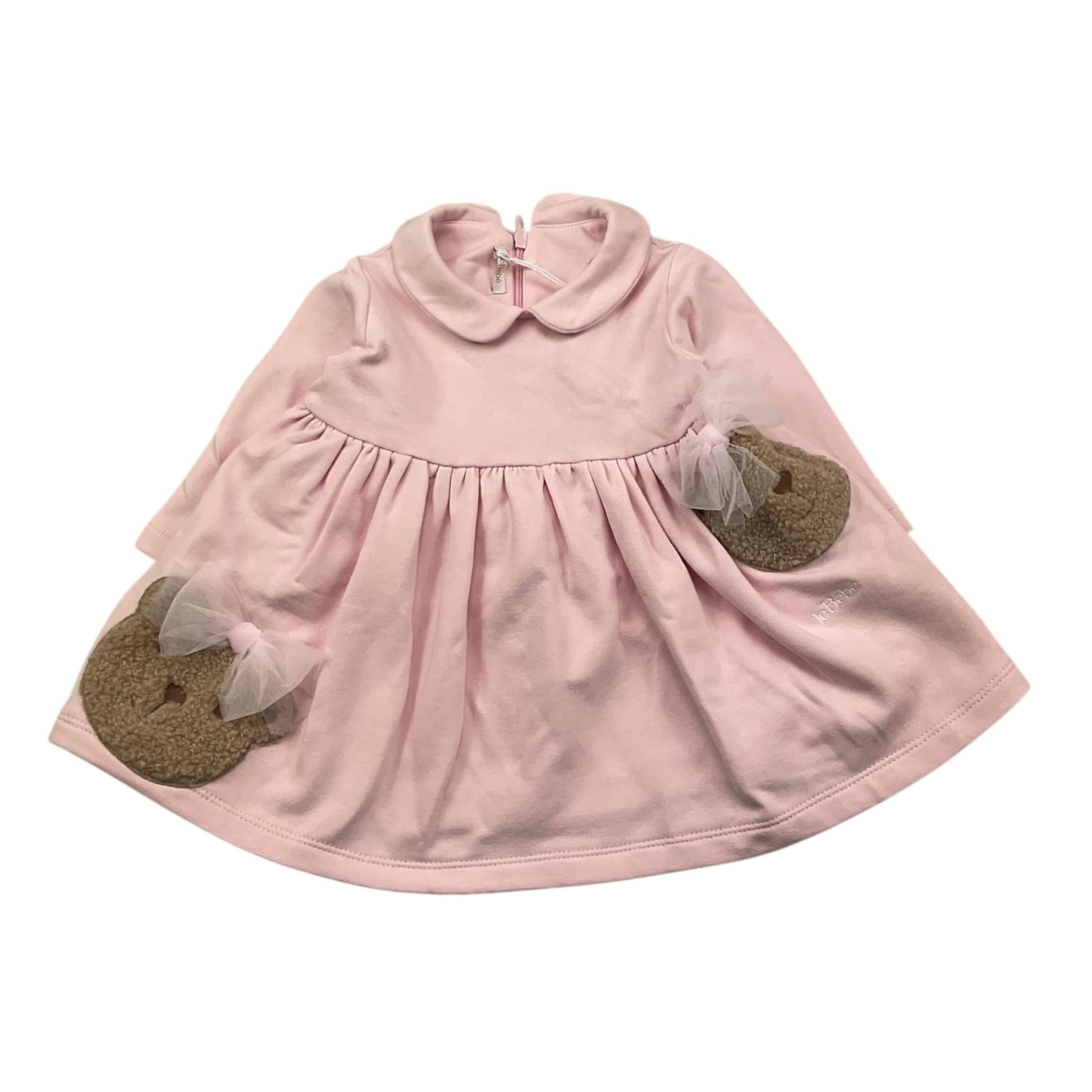 LE BEBE' abito manica lunga tinta unita con orso Rosa per Neonata LBG6020 ROSA LE BEBE' 
