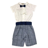 La Stupenderia 3 Piece Set Shirt Bodysuit-Bermuda Shorts-Bow Tie White/Blue For Newborn