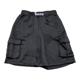 Disclaimer Solid Color Cargo Bermuda Shorts With Elastic Waist Black For Boys