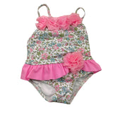 Sardon One-Piece Swimsuit Solid Color with White Flower Pattern for Baby Girls