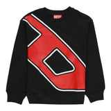 Diesel Sweatshirt Closed Crewneck Solid Color With Contrast Print Black For Boys