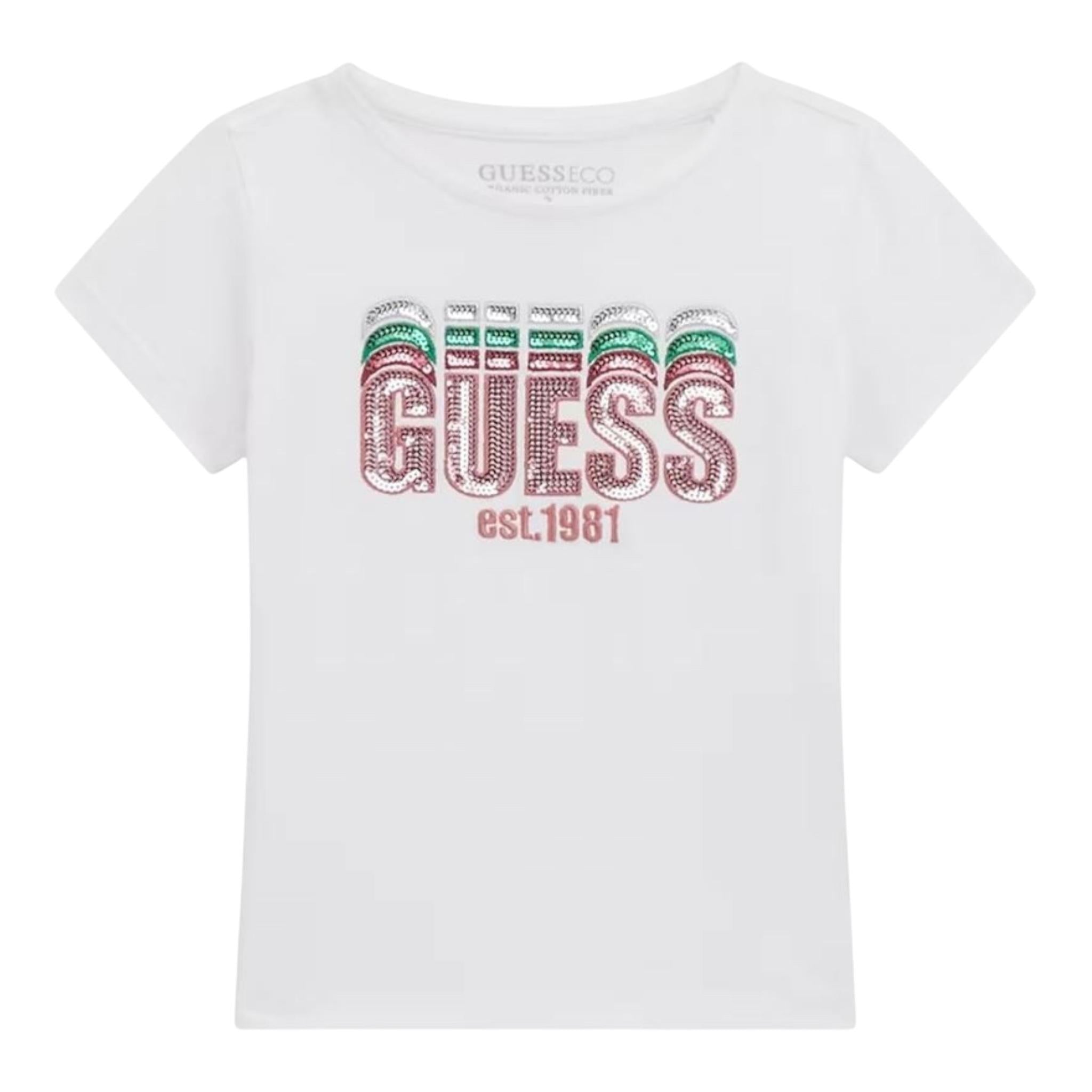 Guess T-Shirt Tinta Unita con Stampa per Bambina K5RI17K6YW4 BIANCO GUESS 
