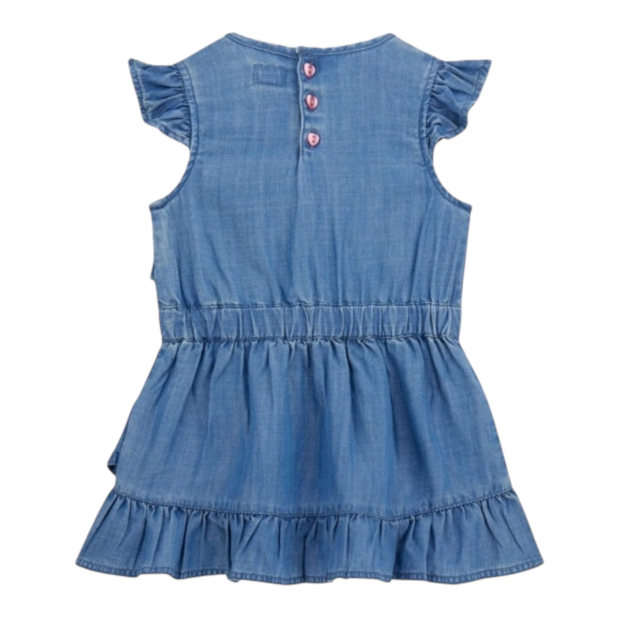 Guess Abito In Denim Tinta Unita Giromanica con Balze per Bambina K5GK27D3X30J BLU GUESS 