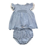 Babidu 2 Piece Set Dress-Panty Solid Color Blue For Baby Girl