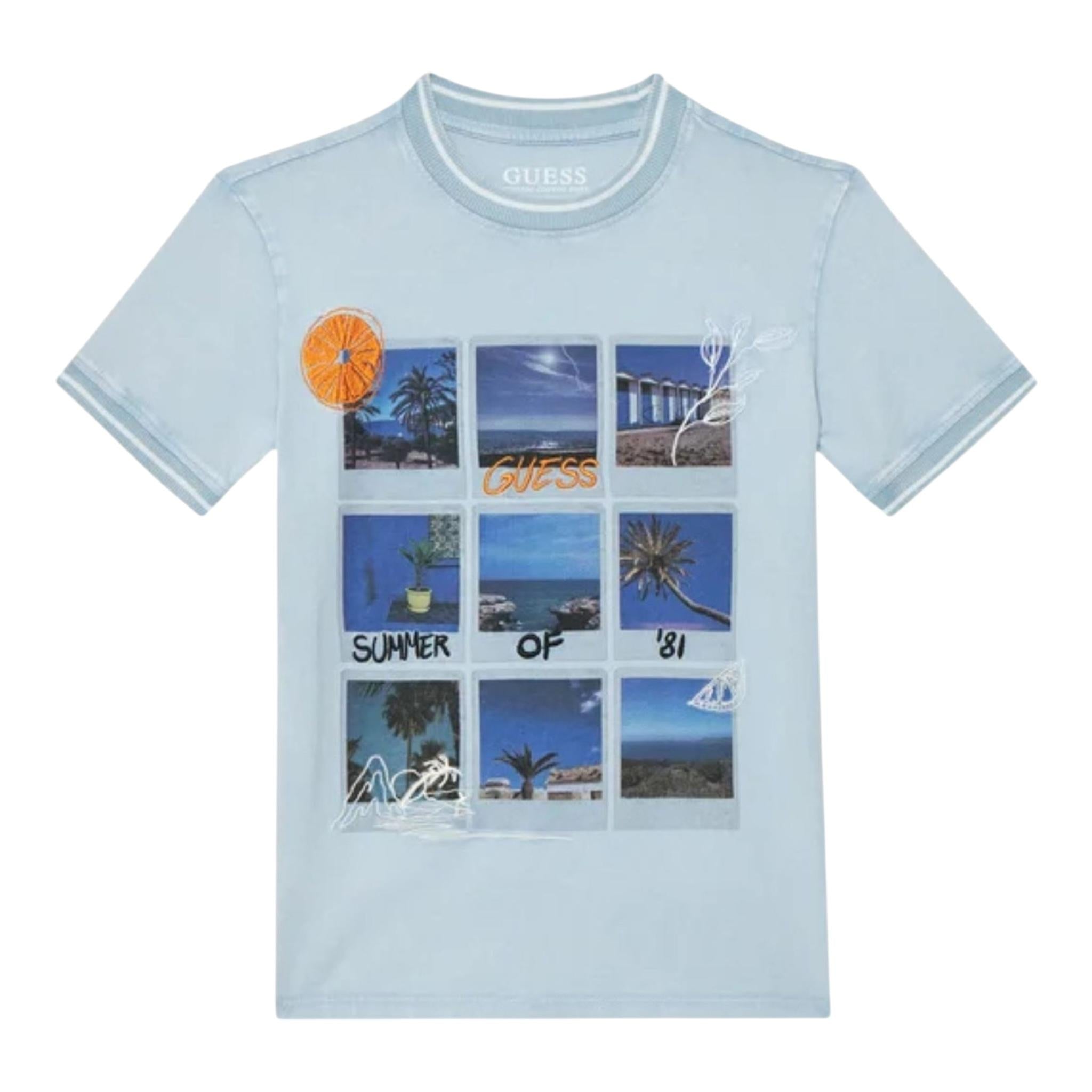 Guess T-Shirt Girocollo Tinta Unita con Stampa per Bambino L5GI11K8HM4 AZZURRO GUESS 