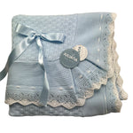 JULIANA coperta tinta unita con fiocco Azzurro per Neonata 24525 AZZURRO JULIANA 