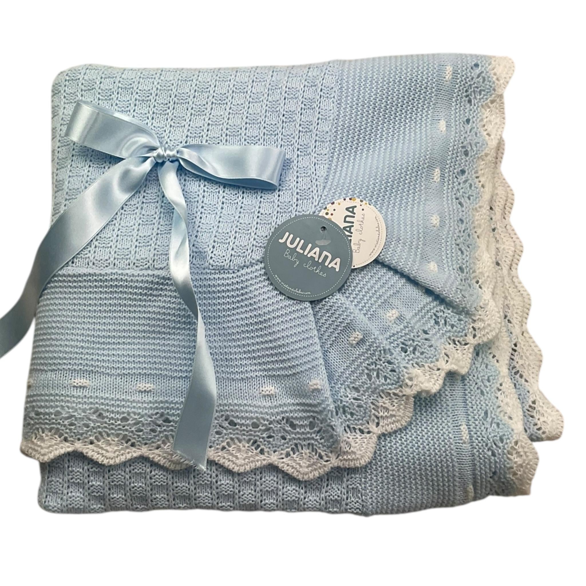 JULIANA coperta tinta unita con fiocco Azzurro per Neonata 24525 AZZURRO JULIANA 