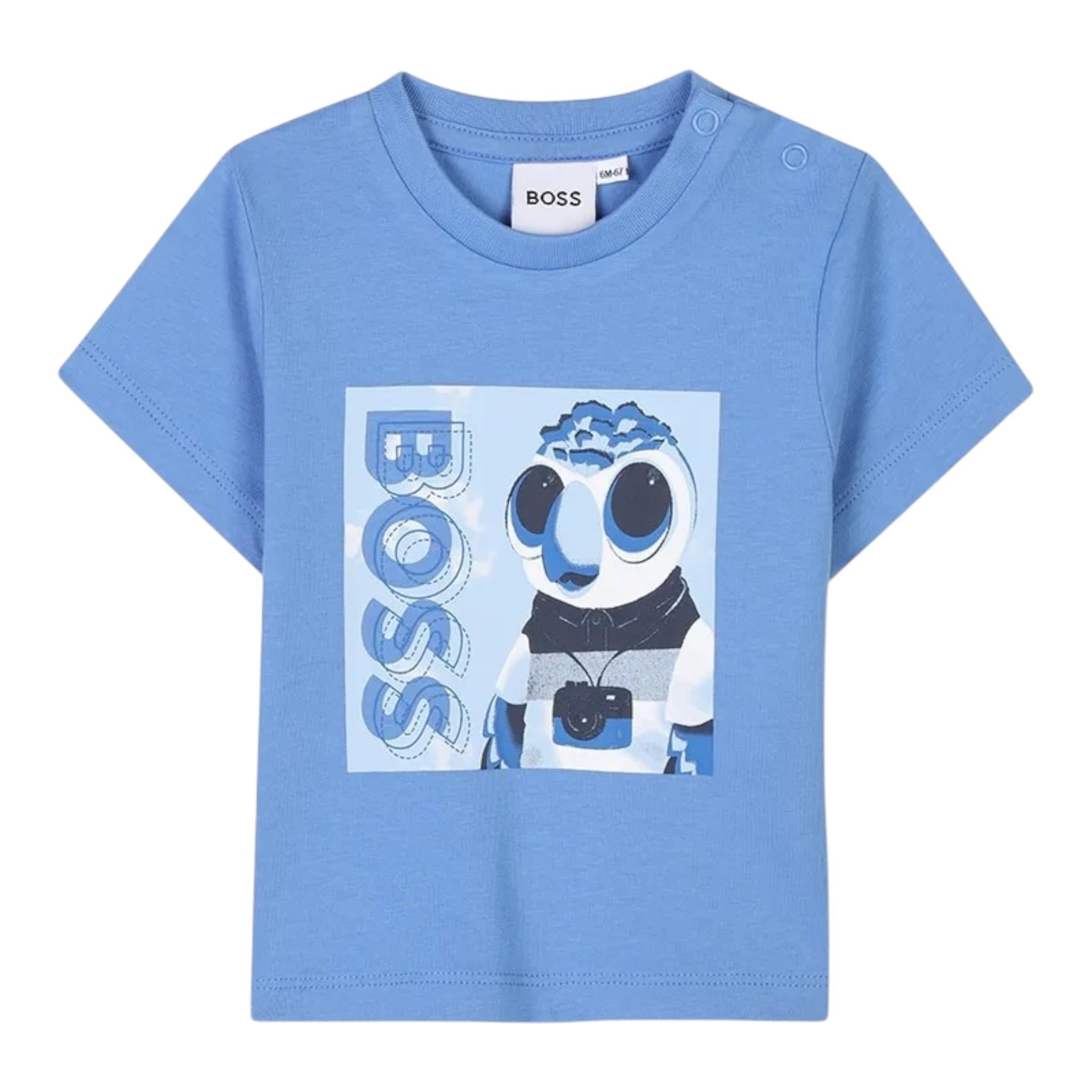 Boss T-Shirt Girocollo Tinta Unita con Stampa per Neonato J52110 AZZURRO BOSS 