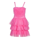 Aniye By Girl Solid Color Spaghetti Strap Dress With Pink Tulle For Girls